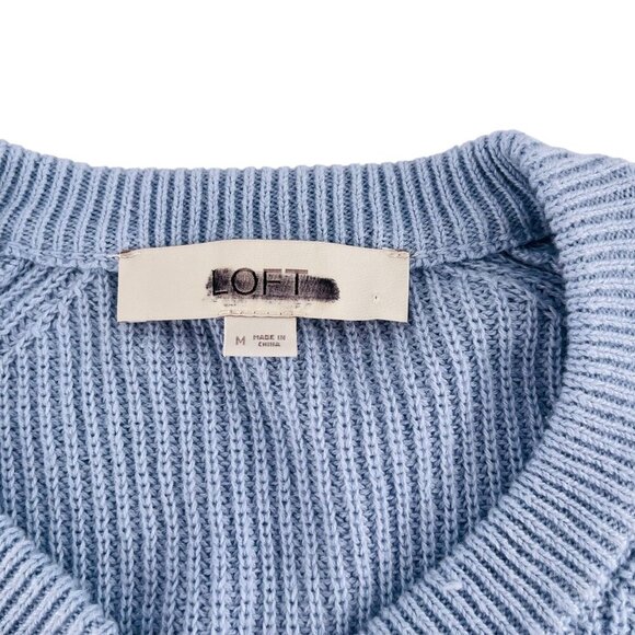 Loft Womens Light Blue Ribbed Button-Front Crewneck Sweater M - Picture 2 of 5